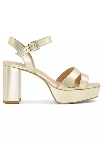 Dune London Molten Gold Leather Mid-Platform Sandals | Grattan