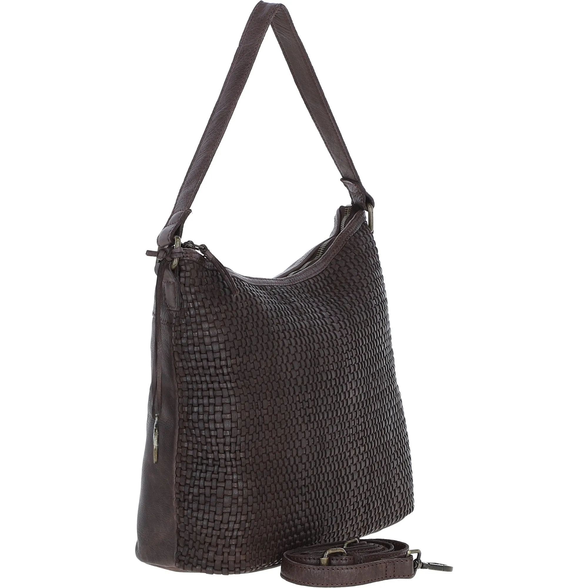 Elegant Ashwood Leather Woven Shoulder Bag Brown: GV-64357