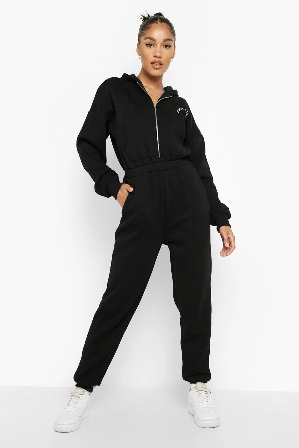 Embroidered Oversized Hooded Sweat Jumpsuit