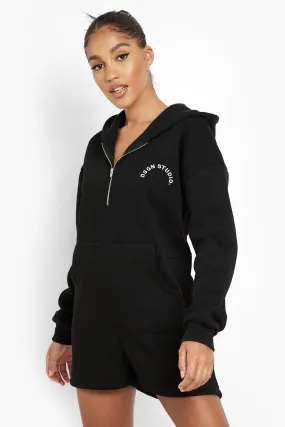 Embroidered Oversized Hooded Sweat Romper