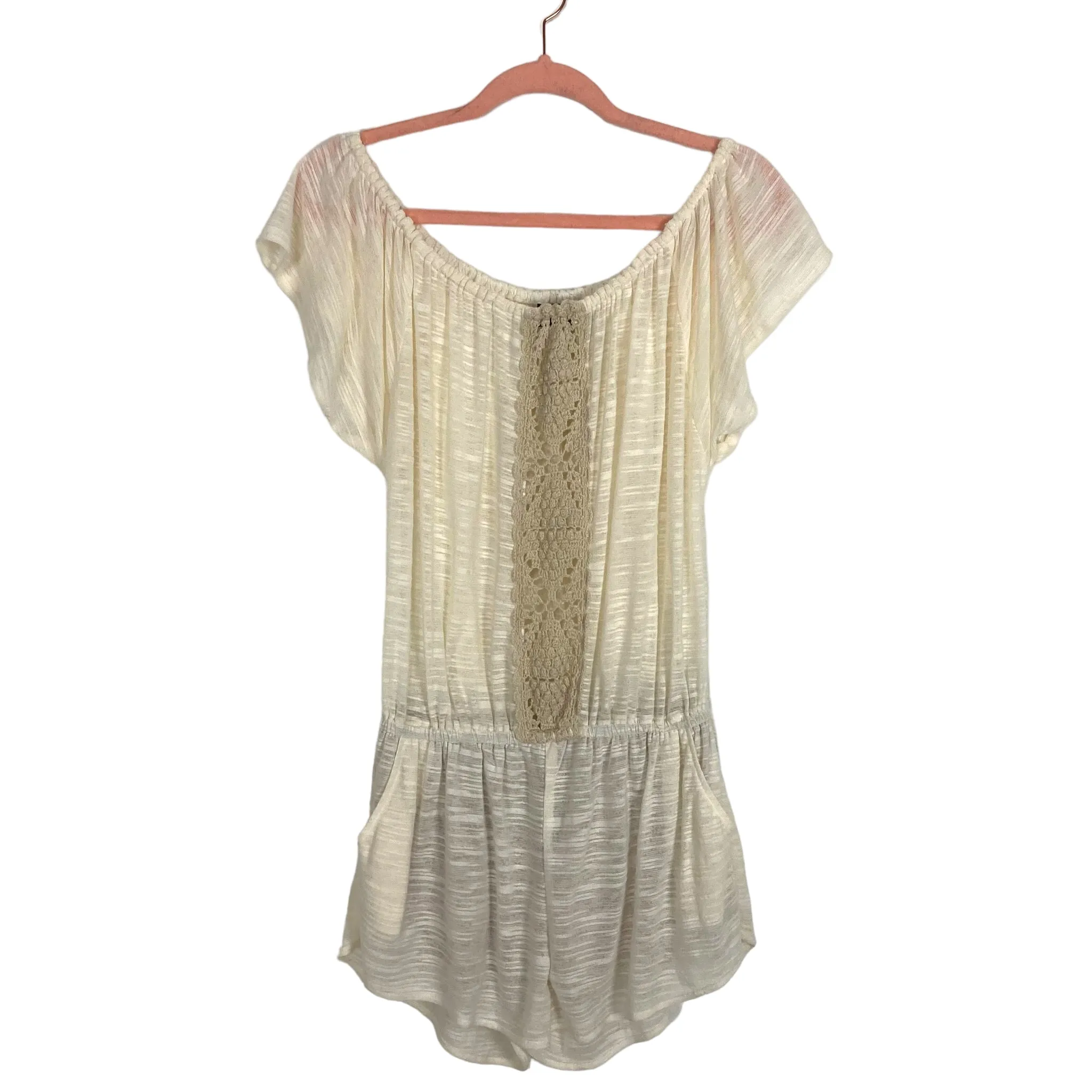 Eternal Sunshine Creations Cream Crochet Cover Up Romper- Size XS/S