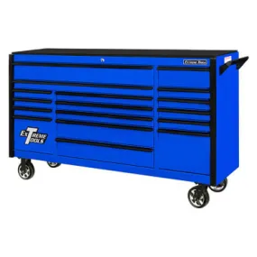 Extreme Tools 72" DX Series 17-Drawer 21" Deep Roller Cabinet - Blue w/Black Drawer Pulls