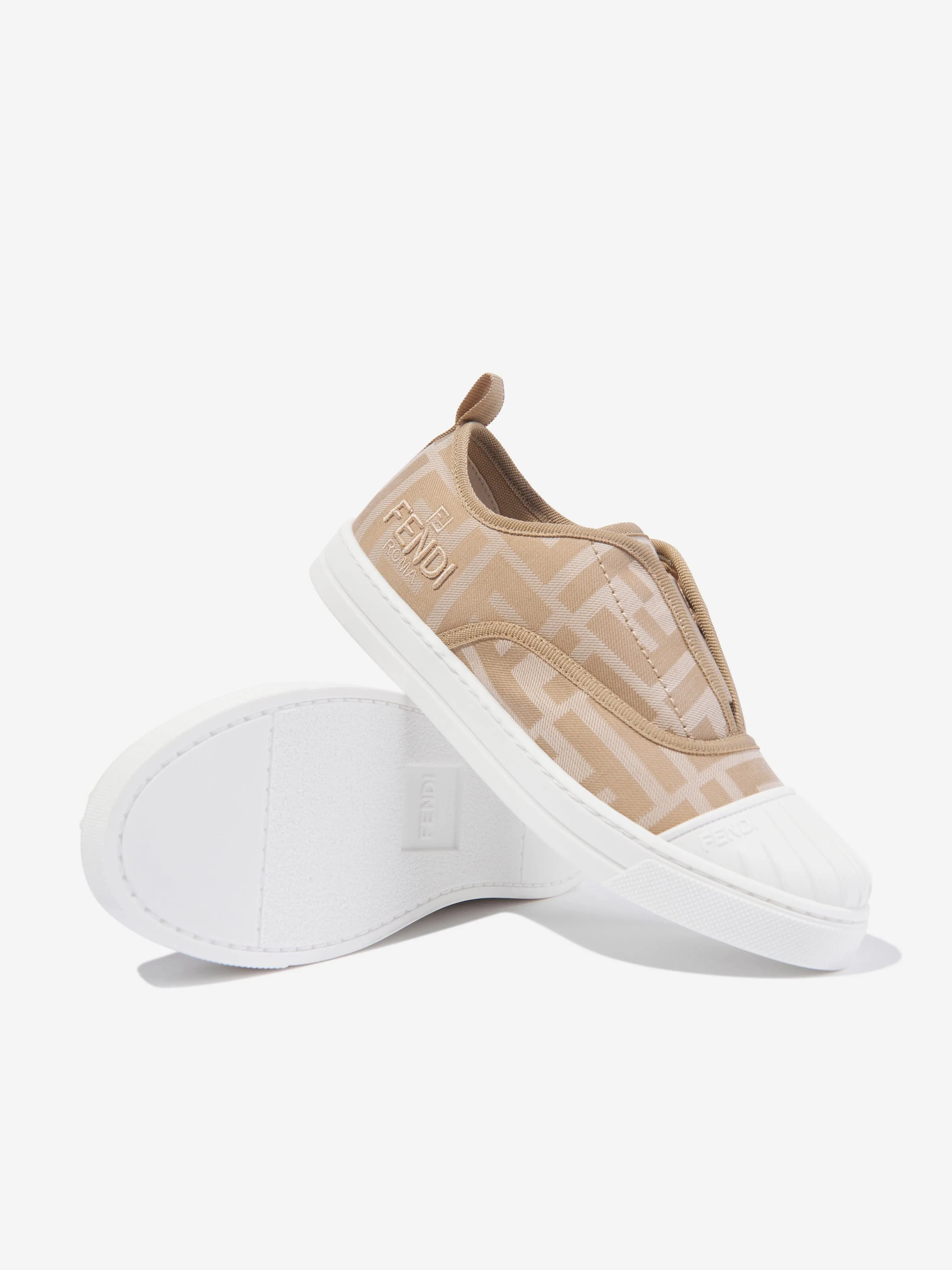 Fendi Kids FF Logo Trainers in Beige