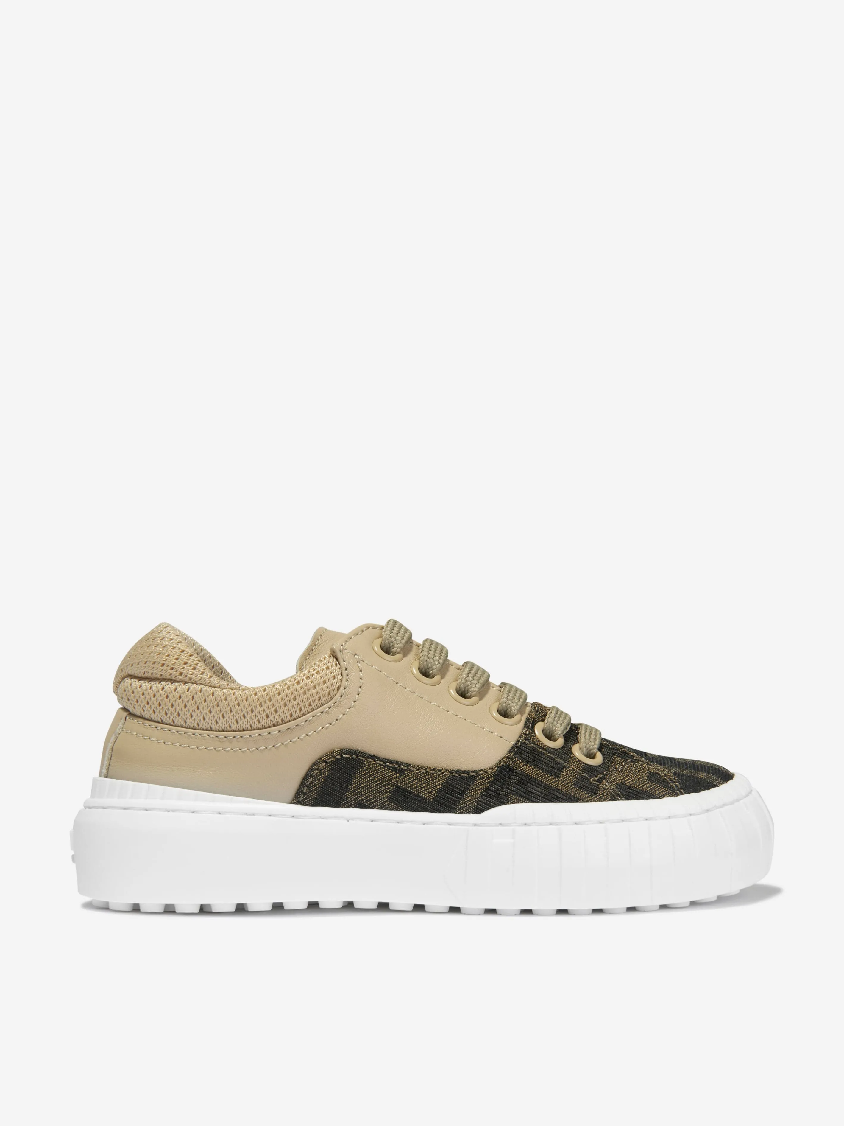 Fendi Unisex Leather And Canvas Logo Trainers