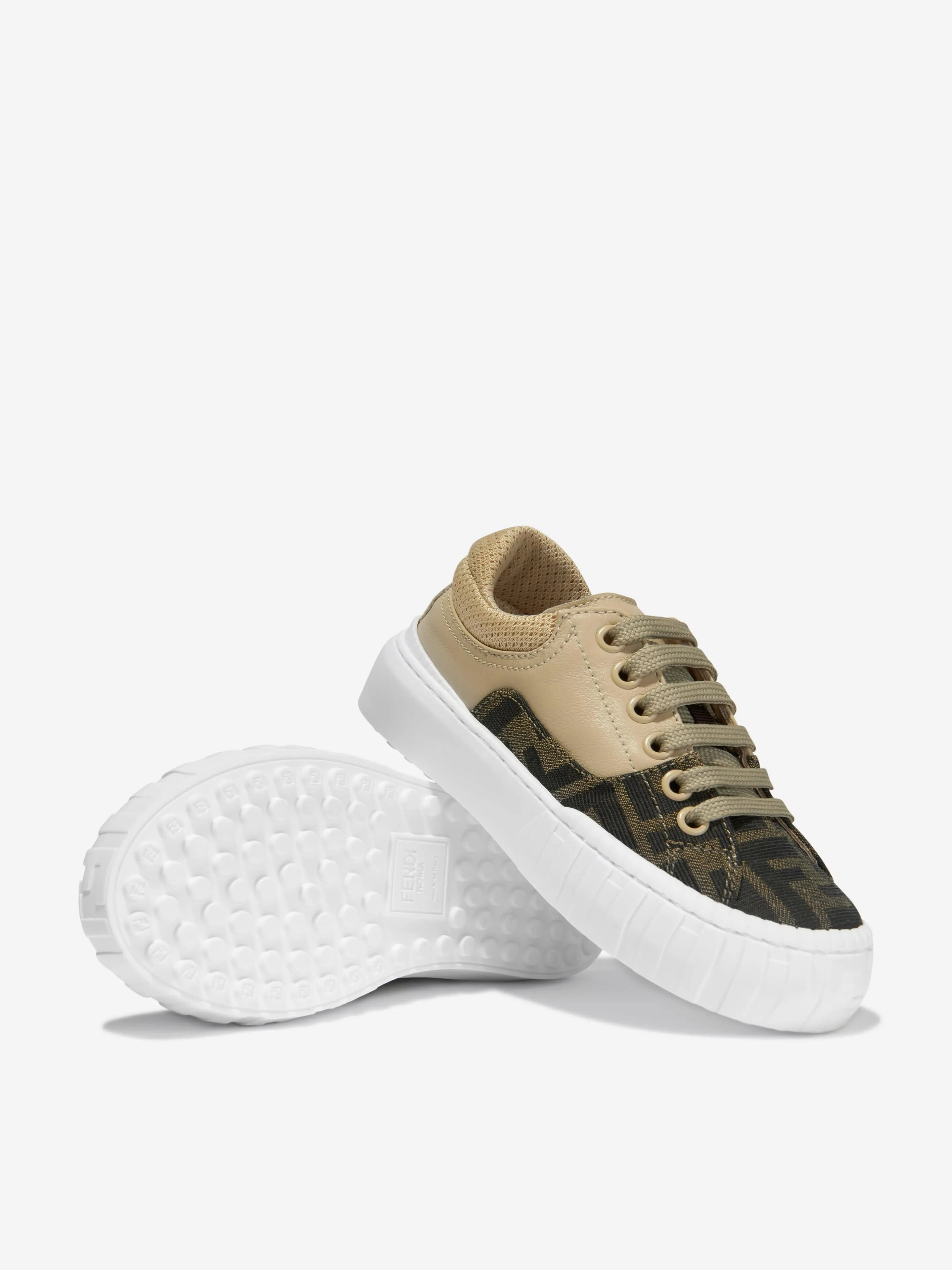 Fendi Unisex Leather And Canvas Logo Trainers