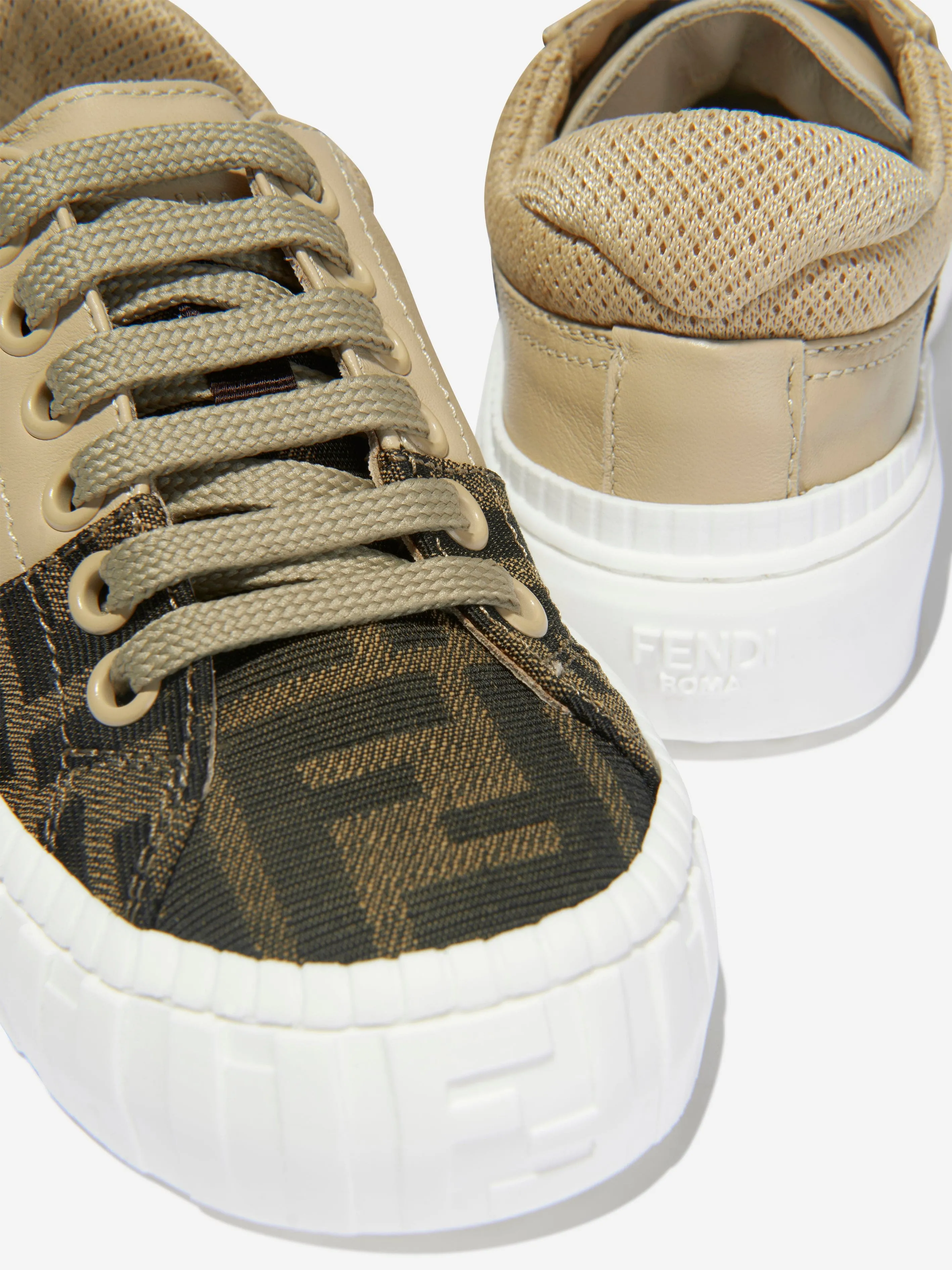 Fendi Unisex Leather And Canvas Logo Trainers