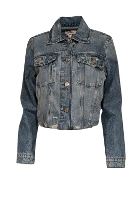 Frame - Light Wash Distressed Cropped Denim Jacket Sz XS