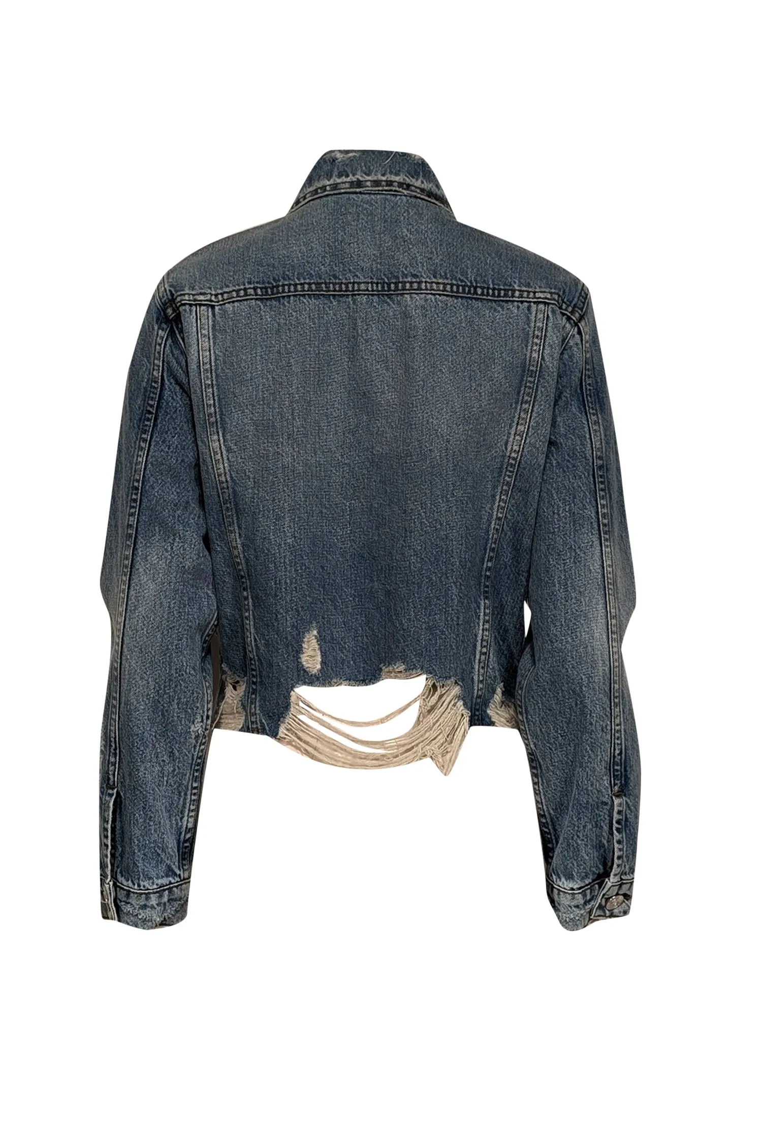 Frame - Light Wash Distressed Cropped Denim Jacket Sz XS