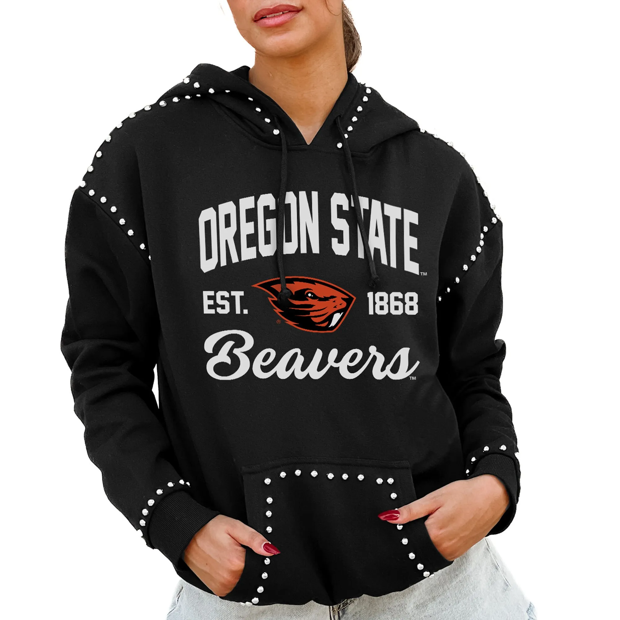 Gameday Couture  Oregon State Beavers Women's Black Studded Pullover Hoodie