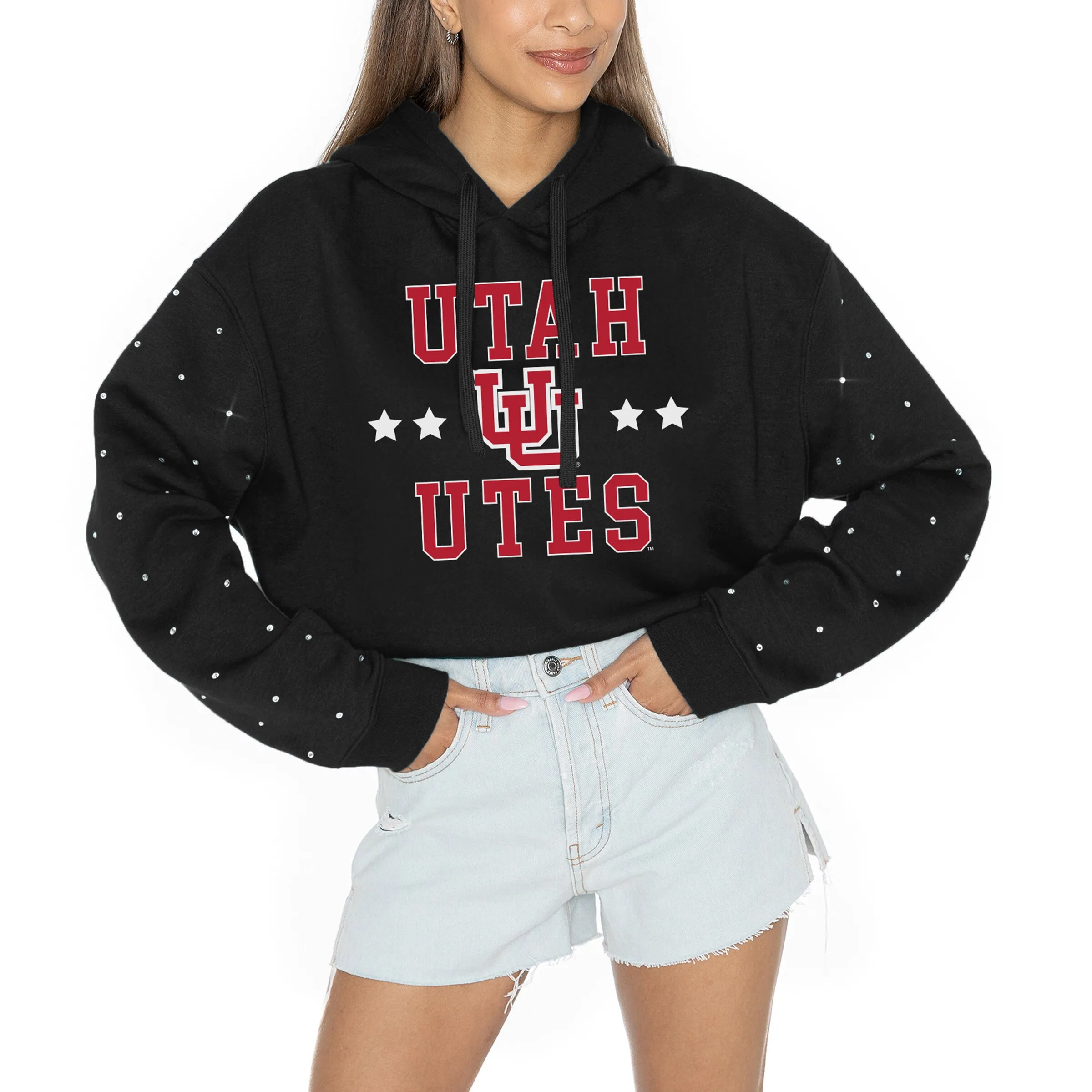 Gameday Couture Utah Utes Women's Black Like A Star Scrunch Waist Pullover Hoodie