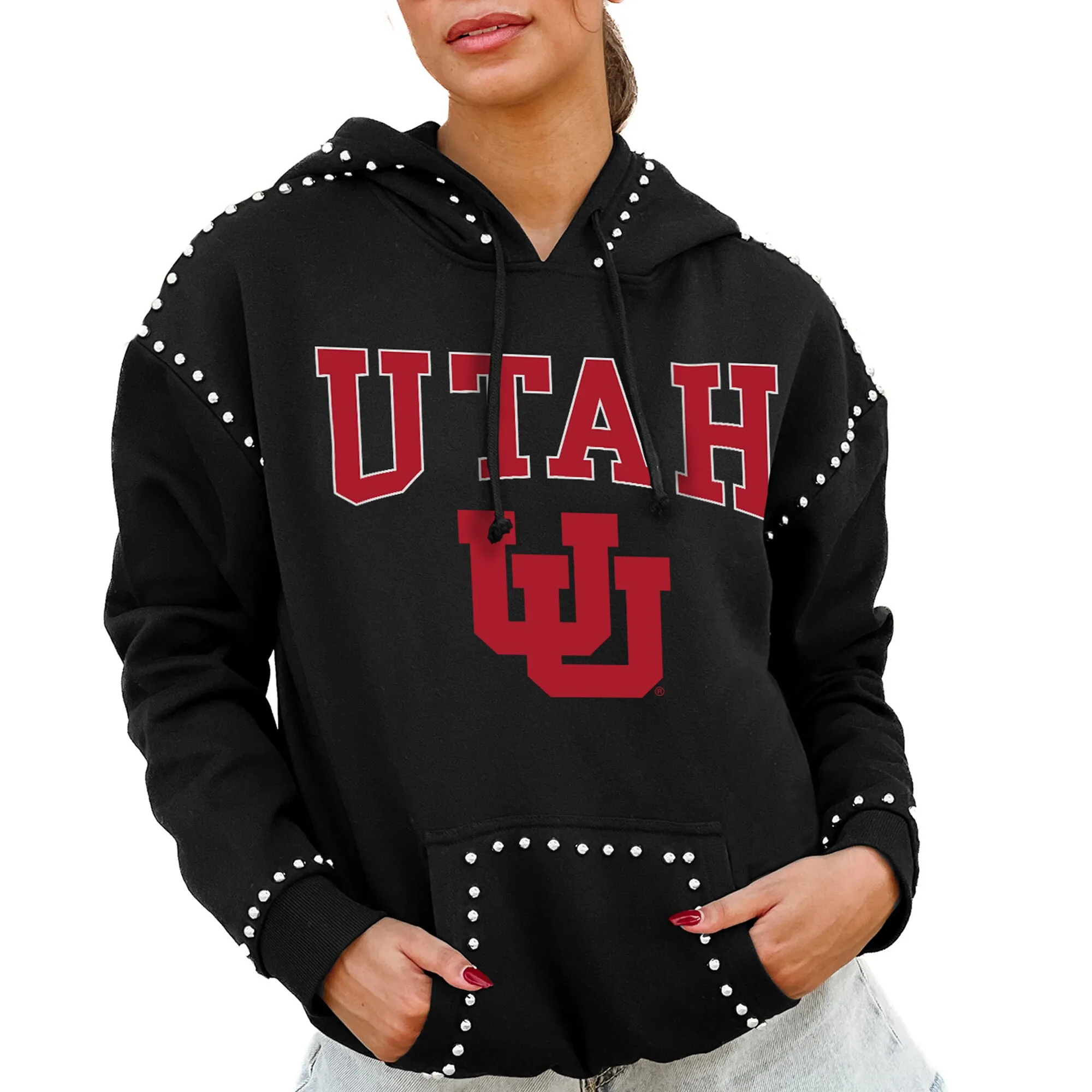 Gameday Couture  Utah Utes Women's Black Studded Pullover Hoodie