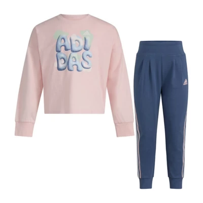 Girls' adidas Graphic Tee Crewneck Sweatshirt and Joggers Set