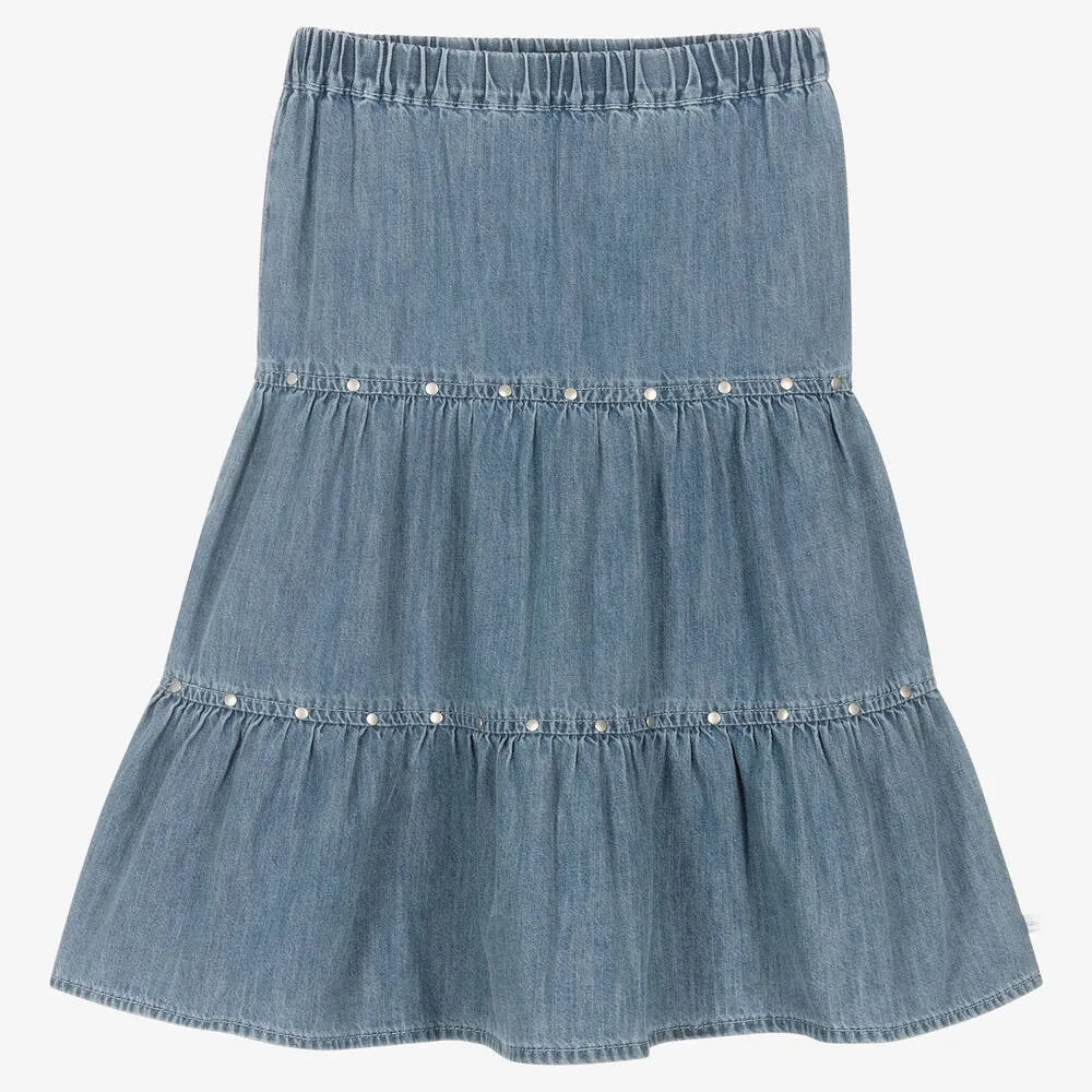 Girls Blue Chambray Skirt