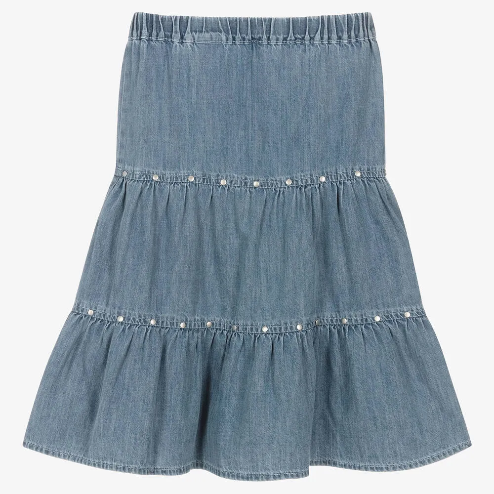 Girls Blue Chambray Skirt