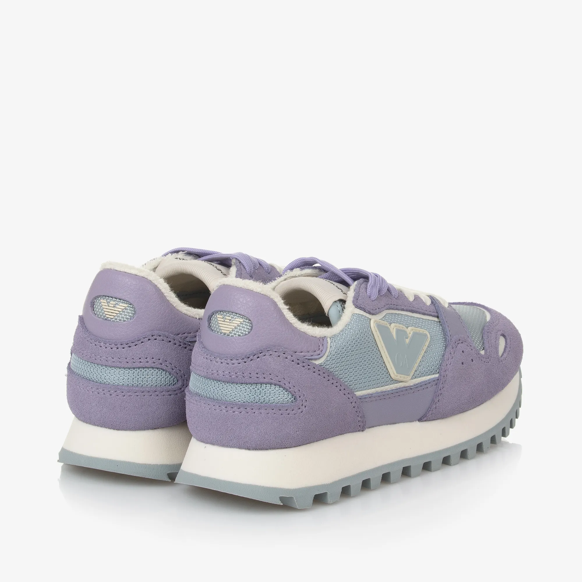 Girls Purple Leather & Blue Mesh Trainers