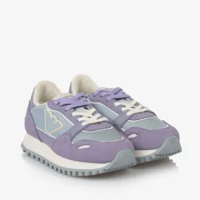 Girls Purple Leather & Blue Mesh Trainers