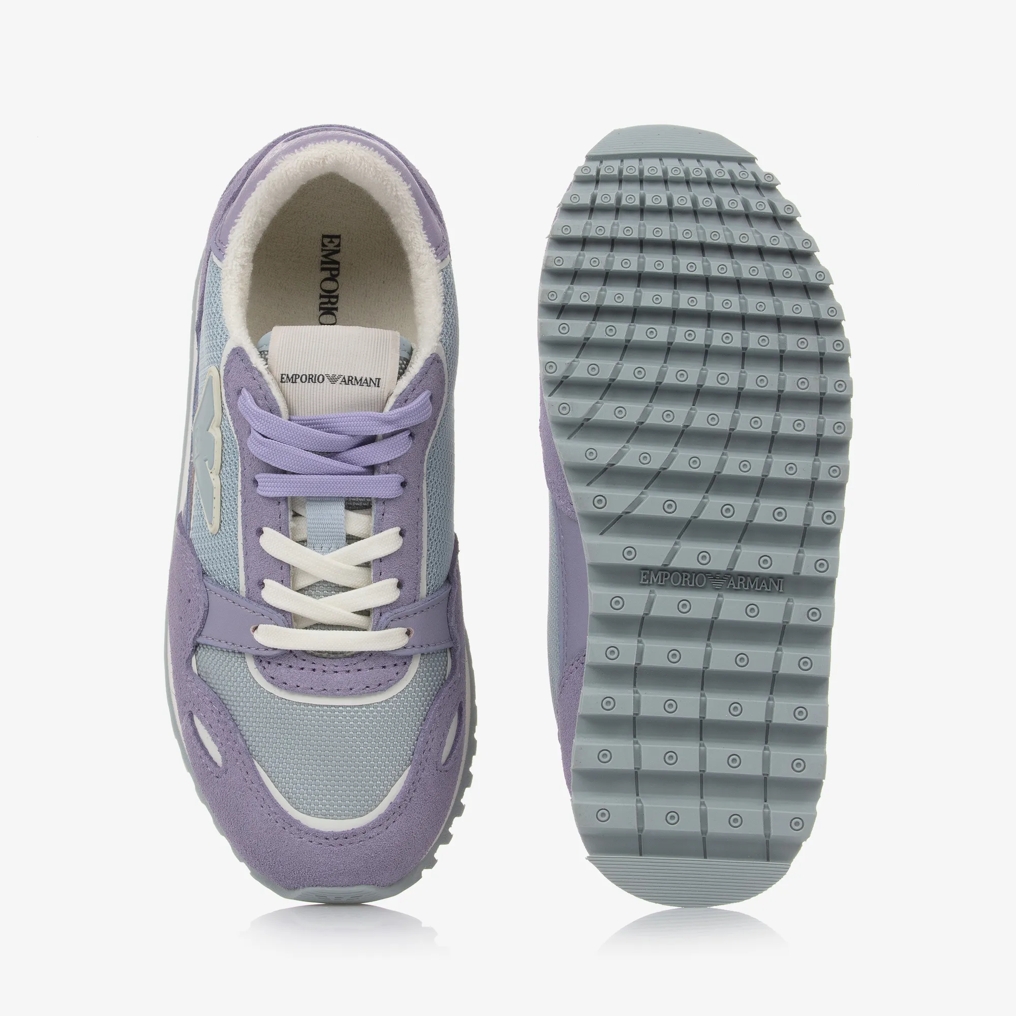 Girls Purple Leather & Blue Mesh Trainers