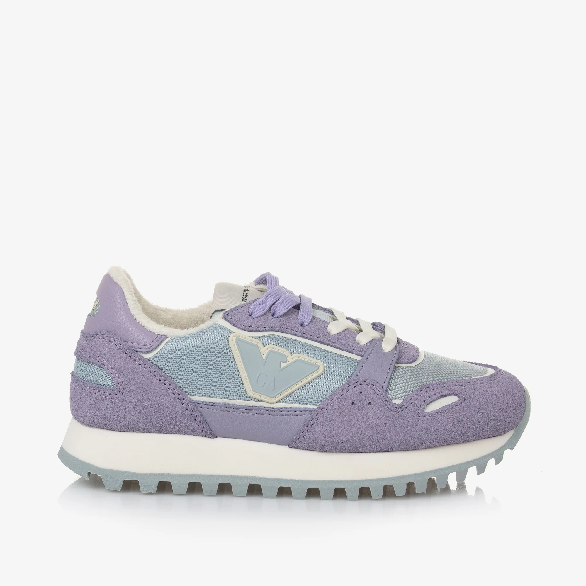 Girls Purple Leather & Blue Mesh Trainers