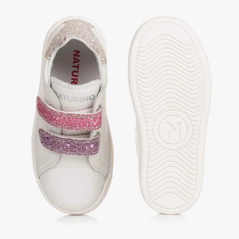 Girls White Leather Velcro Trainers