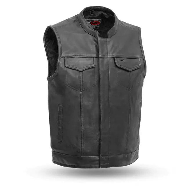 Gothic Men's Club Style Naked Cowhide Leather Motorcycle Vest