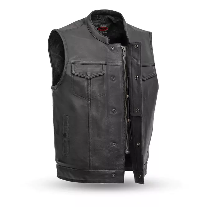 Gothic Men's Club Style Naked Cowhide Leather Motorcycle Vest