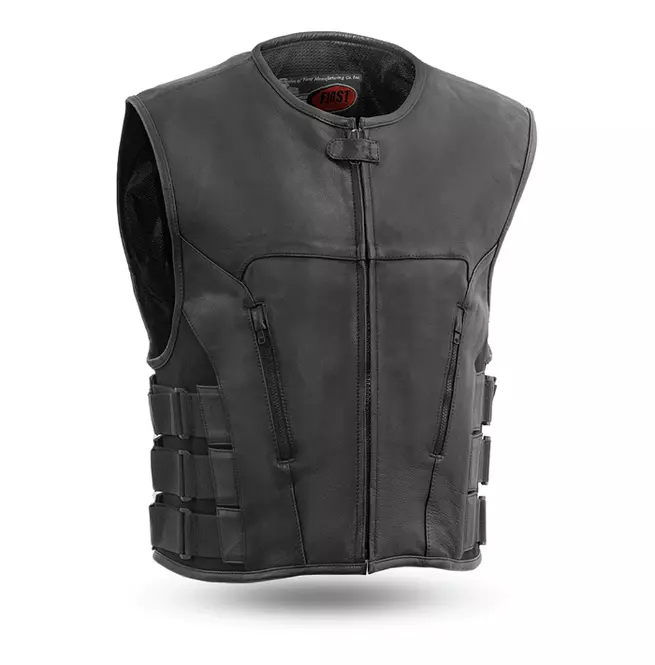 Gothic Men's -style Black Leather Motorcycle Vest