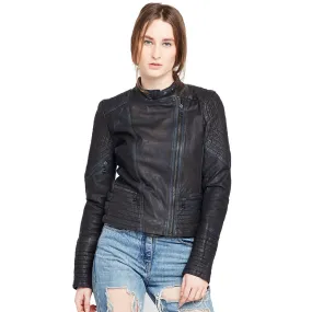 Graphite Color Classic Biker Jacket In Lamb Uno Leather For Women