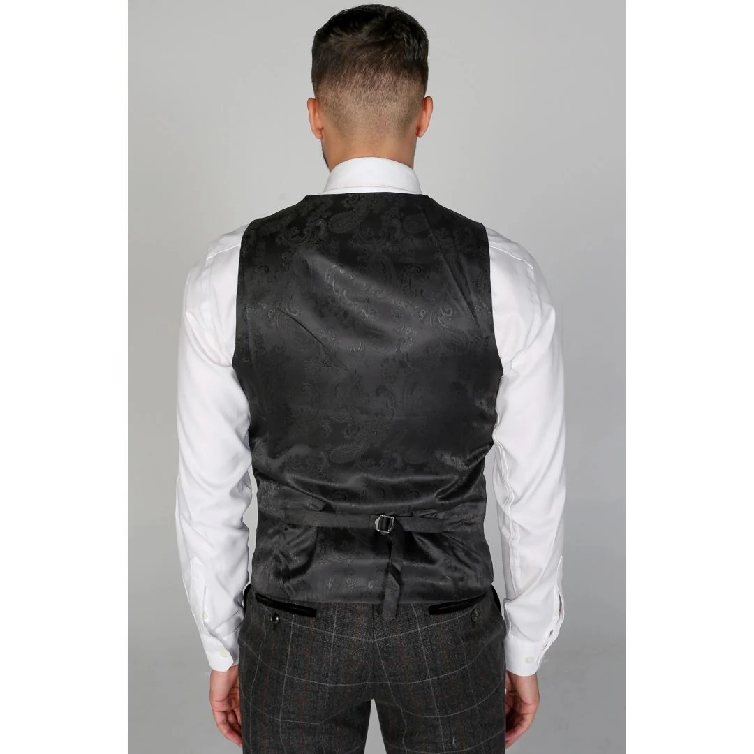 Harvey - Men's Charcoal Check Waistcoat