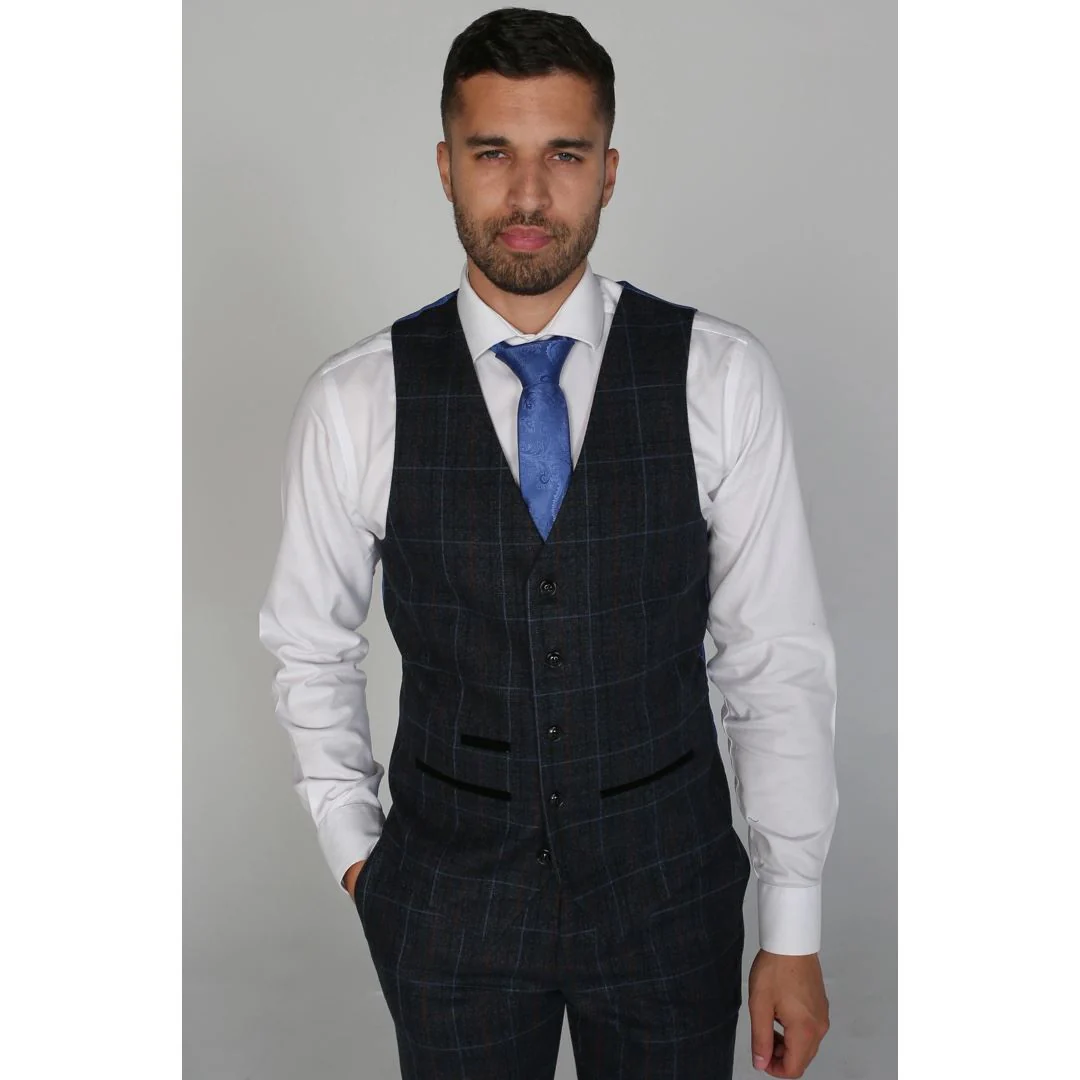 Harvey - Men's Navy Check Waistcoat