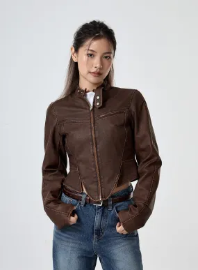 Hem Detail Faux Leather Jacket CG29