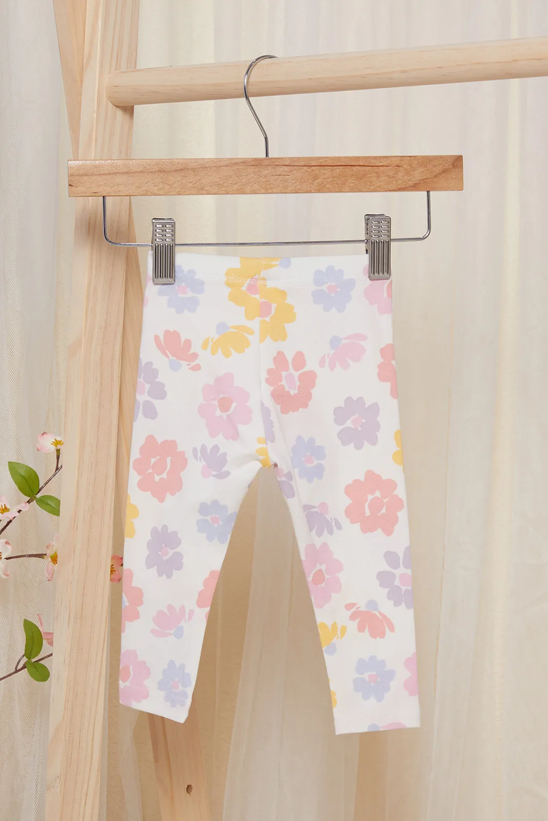 Infant Girls  Ivory Floral All Over Print Leggings