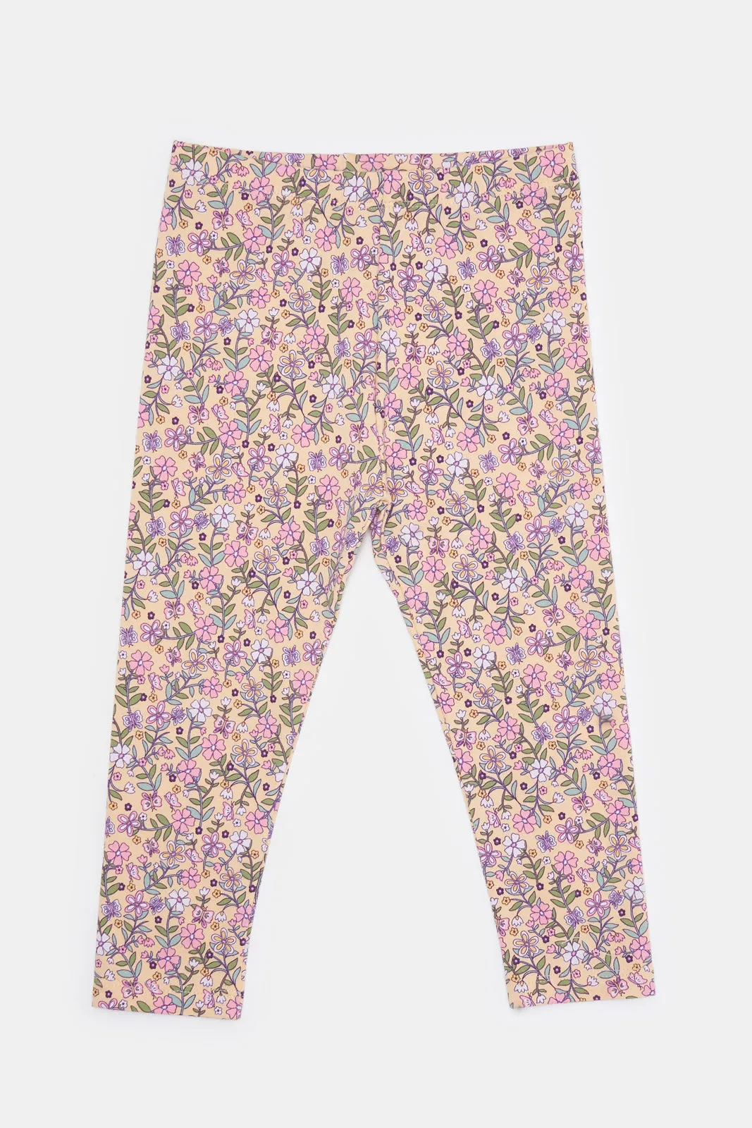 Infant Girls Yellow Printed Leggings