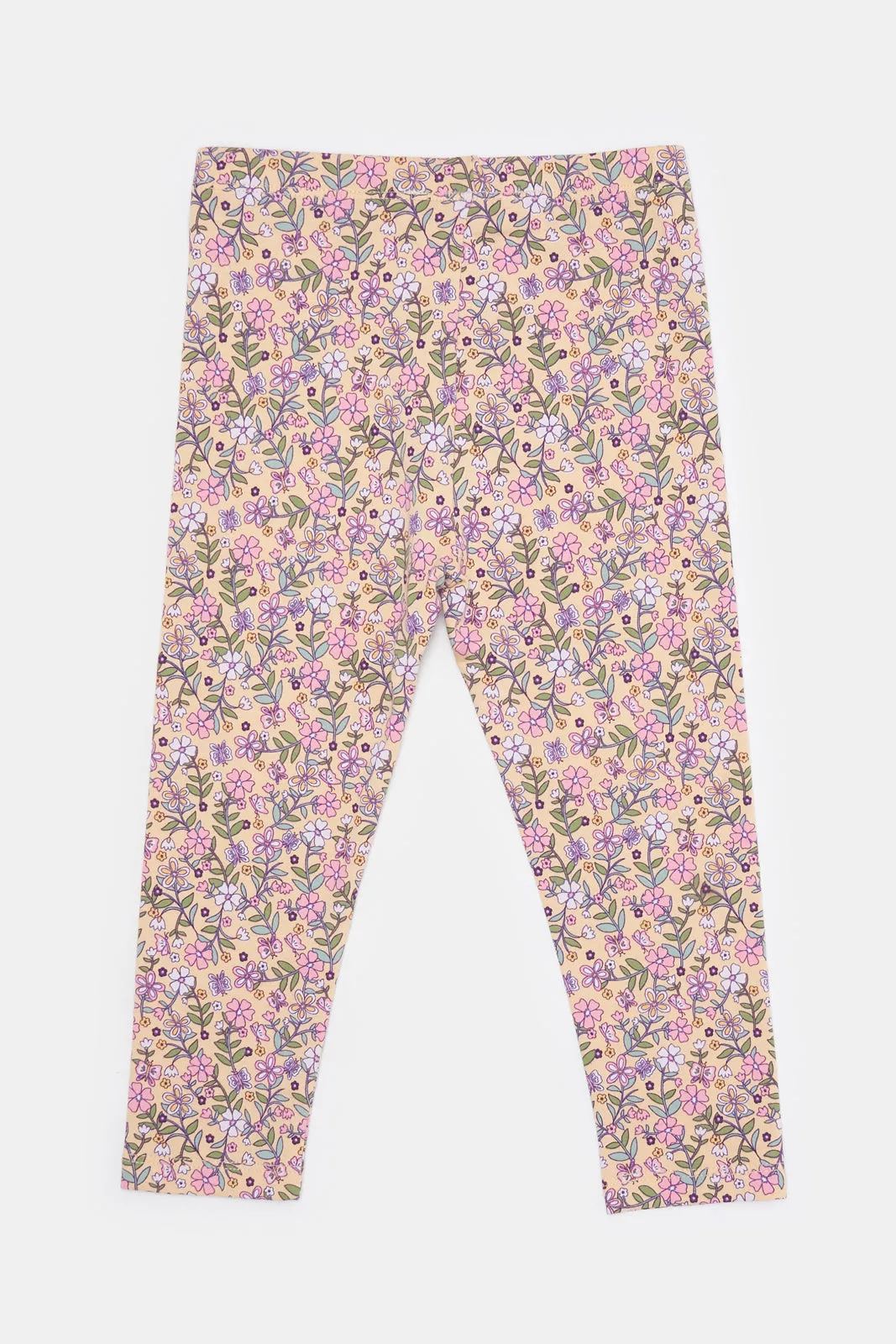 Infant Girls Yellow Printed Leggings