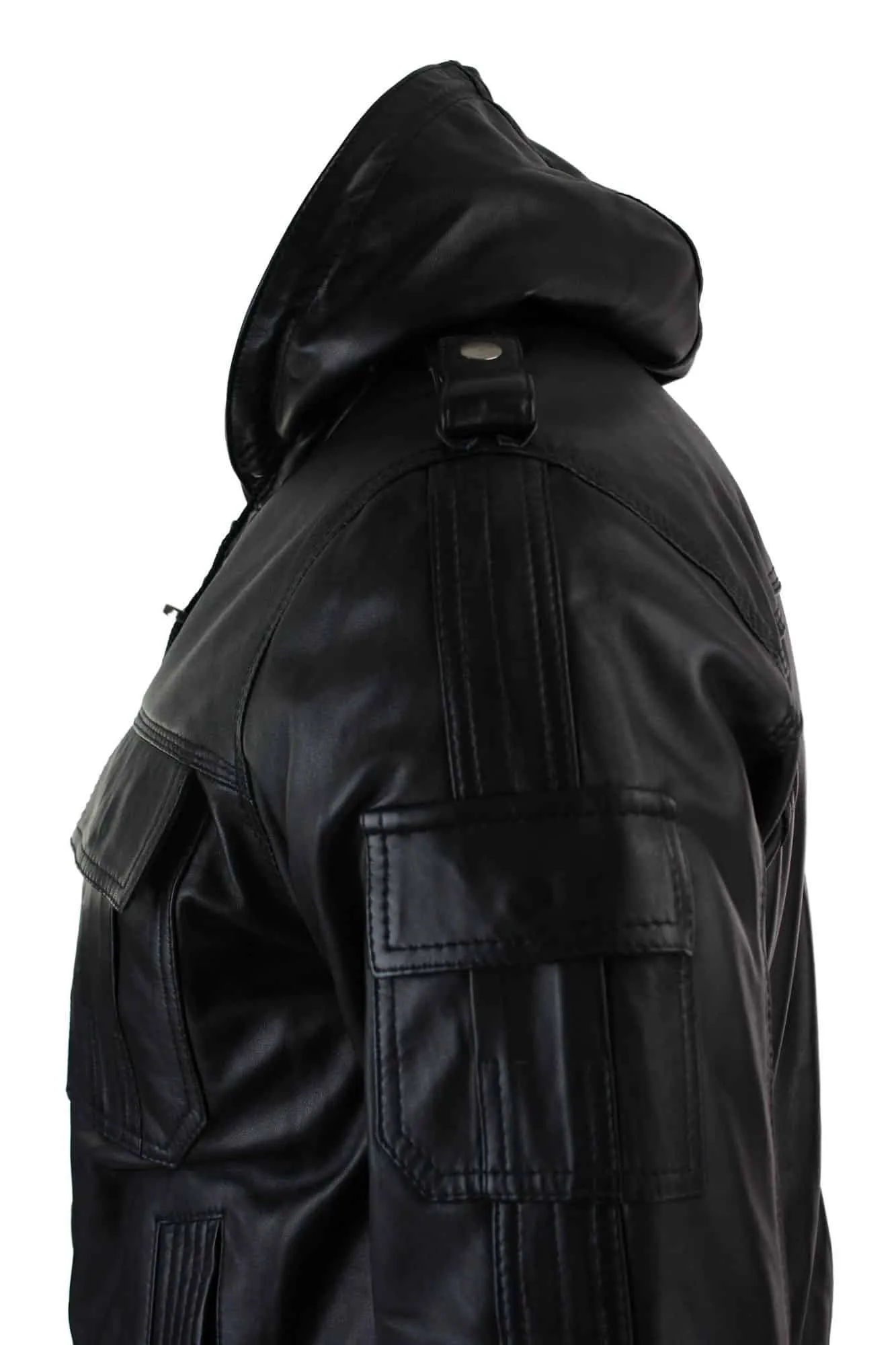 Infinity 661 Mens Real Napa LeatherJacket Hooded Black Slim Fit Bomber