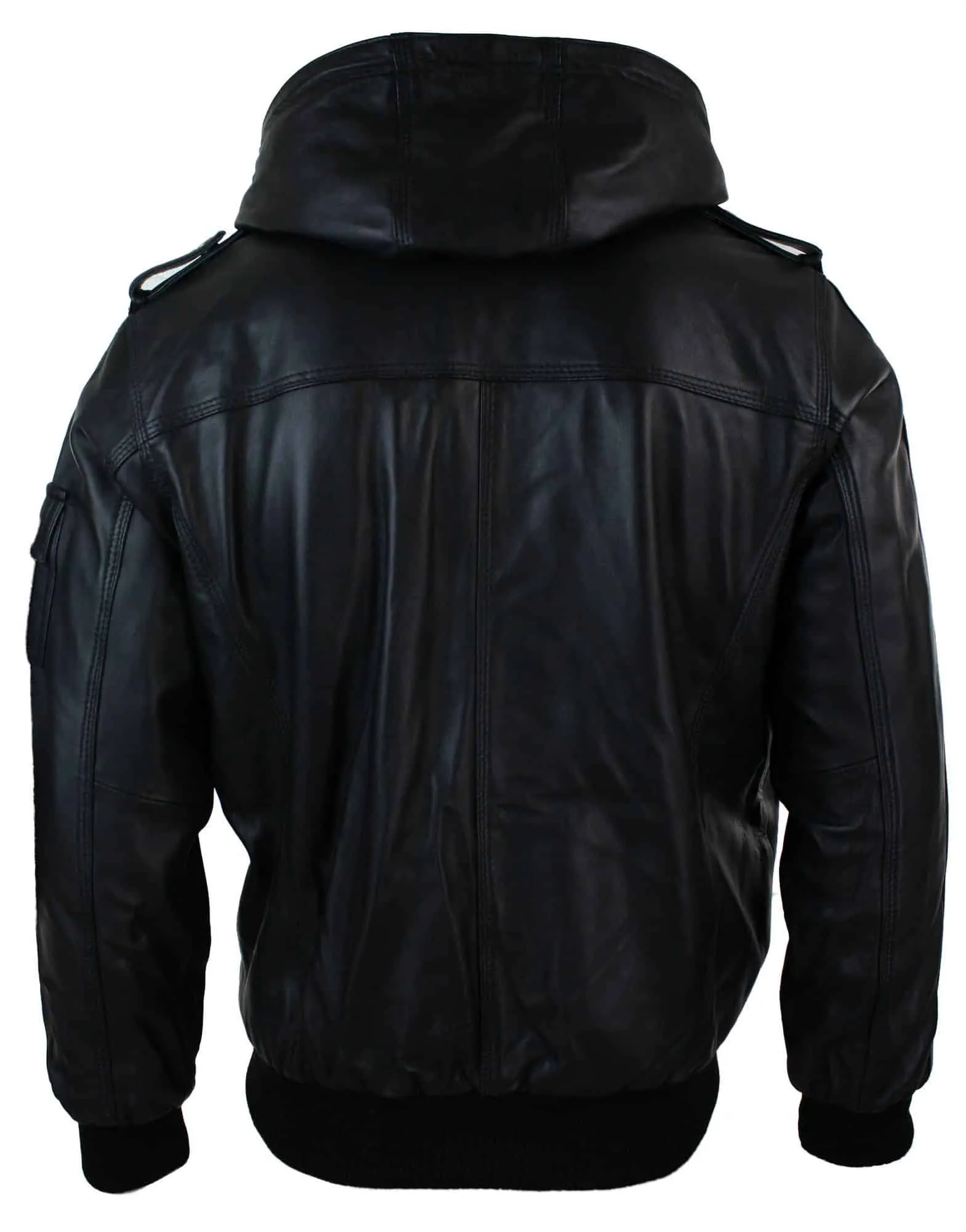 Infinity 661 Mens Real Napa LeatherJacket Hooded Black Slim Fit Bomber