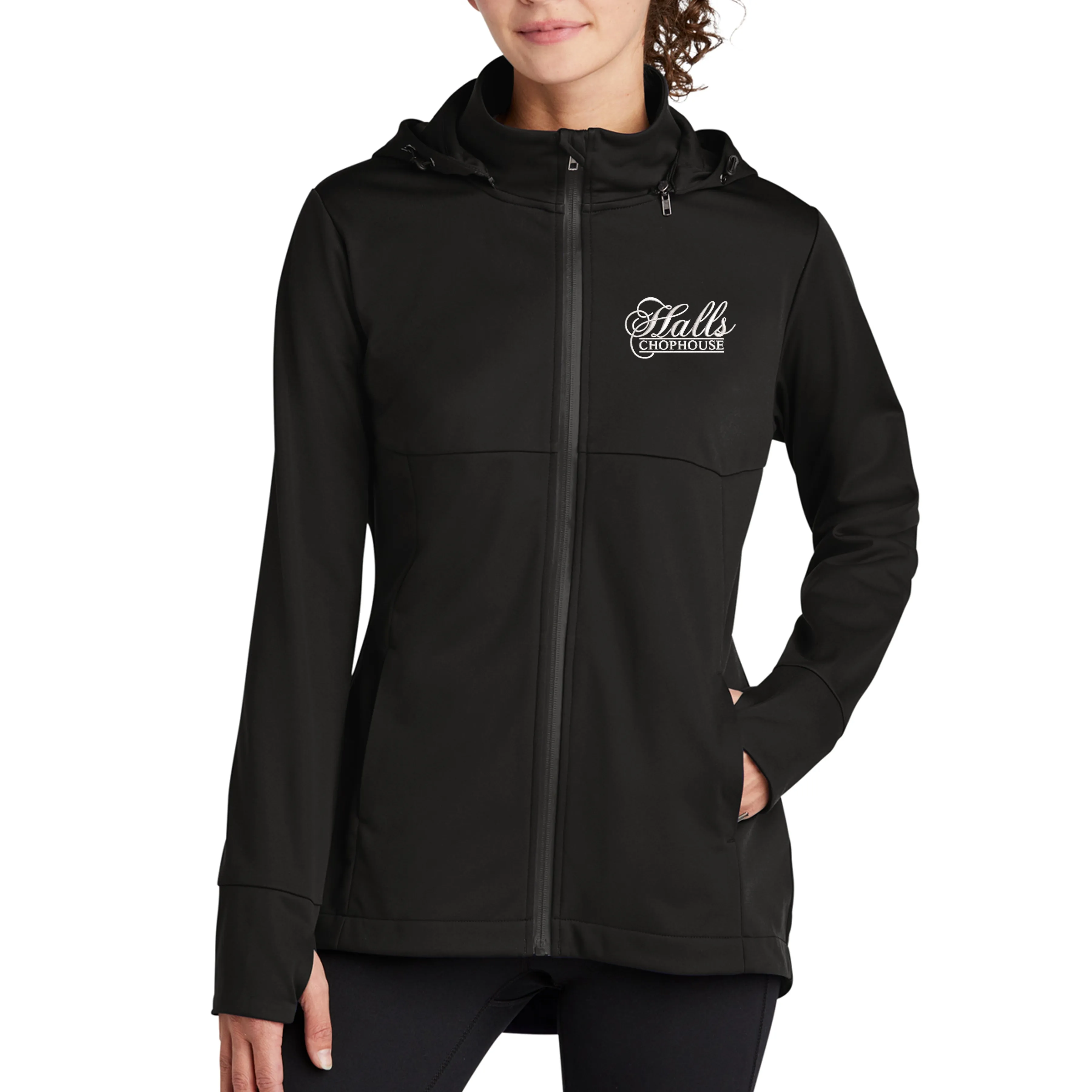 ITEM# LST980 SPORT-TEK LADIES HOODED SOFT SHELL JACKET