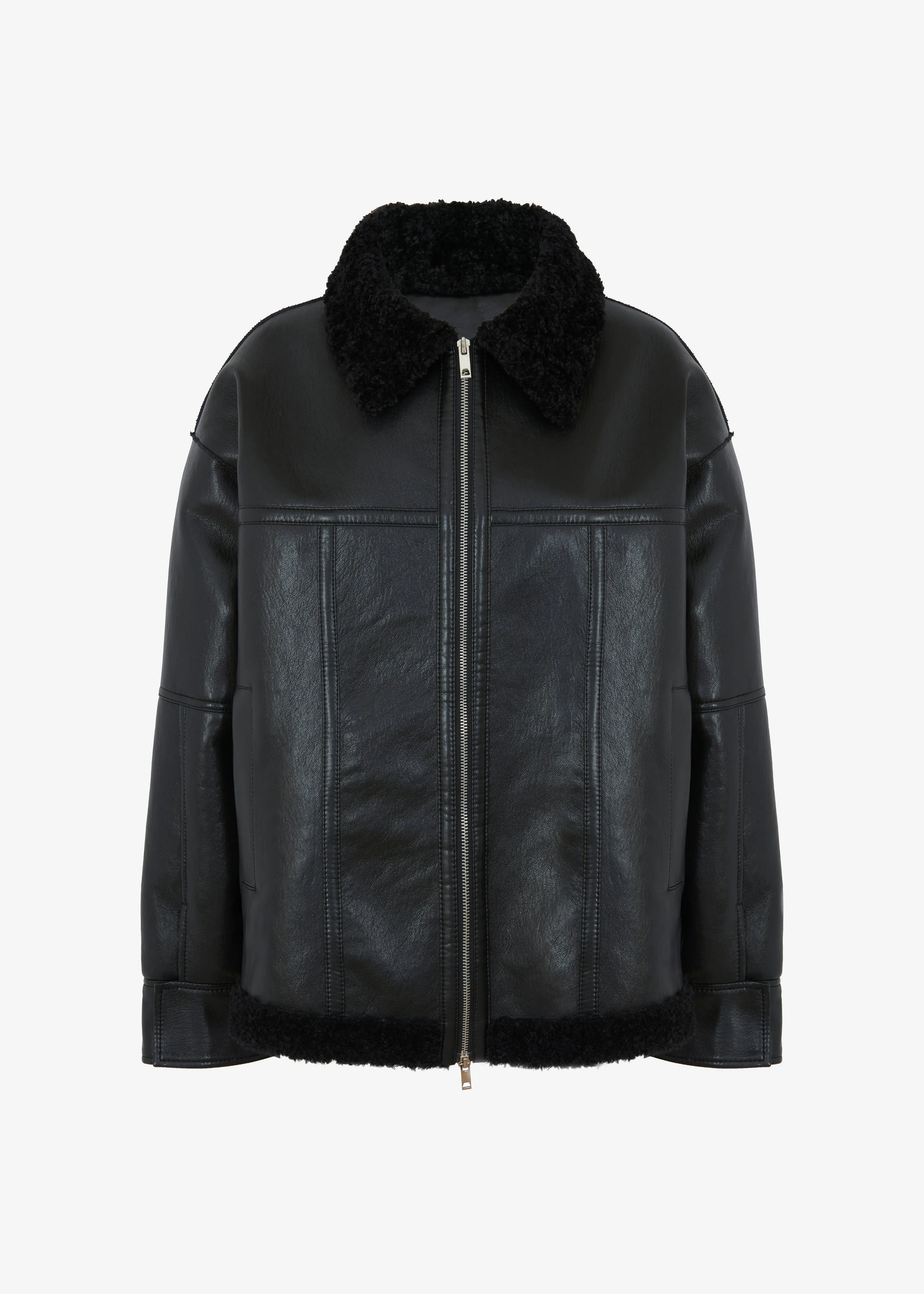 Ivanka Faux Leather Shearling Jacket - Black