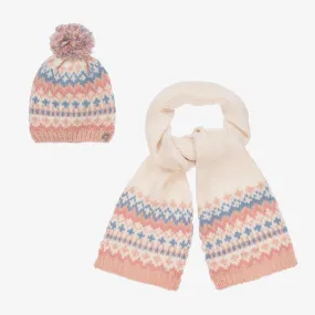 Ivory & Pink Knitted Hat Set