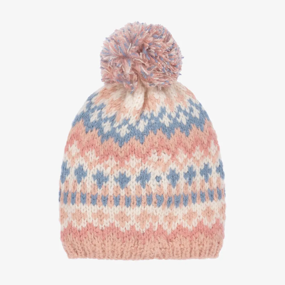 Ivory & Pink Knitted Hat Set