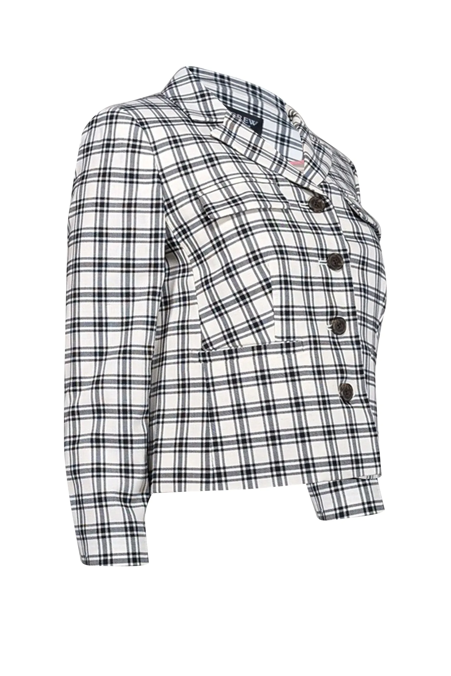 J.Crew Collection - Ivory & Black Plaid Wool Blend Cropped Jacket Sz 2