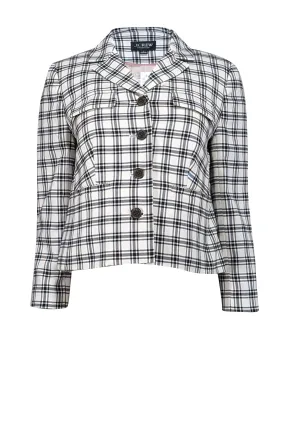 J.Crew Collection - Ivory & Black Plaid Wool Blend Cropped Jacket Sz 2