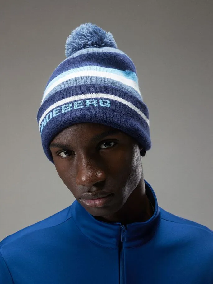 J.Lindeberg Stripe Beanie Hat Navy