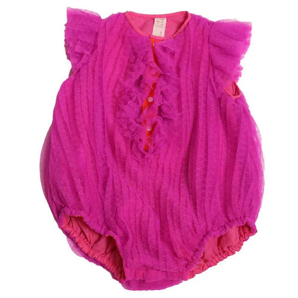 Kids Tia Cibani Florence Pleated Romper - Mojave Pink