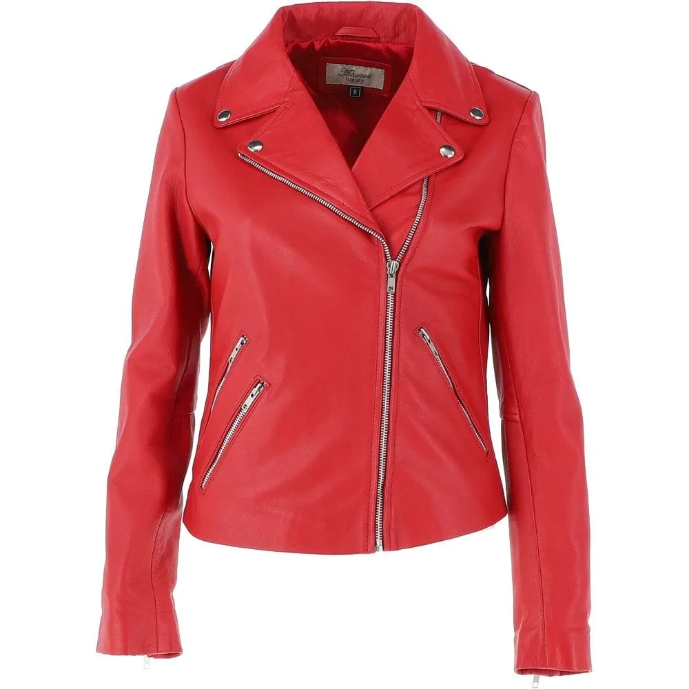 Ladies Leather Biker Jacket Red: G-Celia22