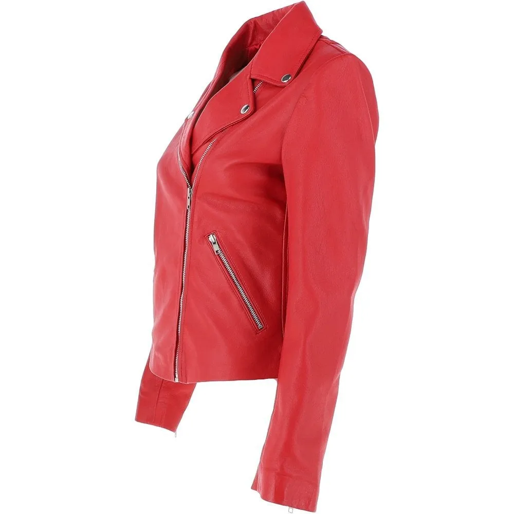 Ladies Leather Biker Jacket Red: G-Celia22