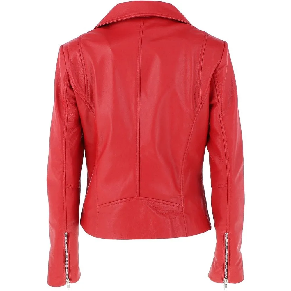 Ladies Leather Biker Jacket Red: G-Celia22