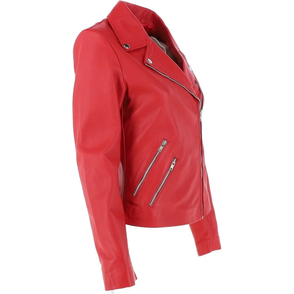 Ladies Leather Biker Jacket Red: G-Celia22