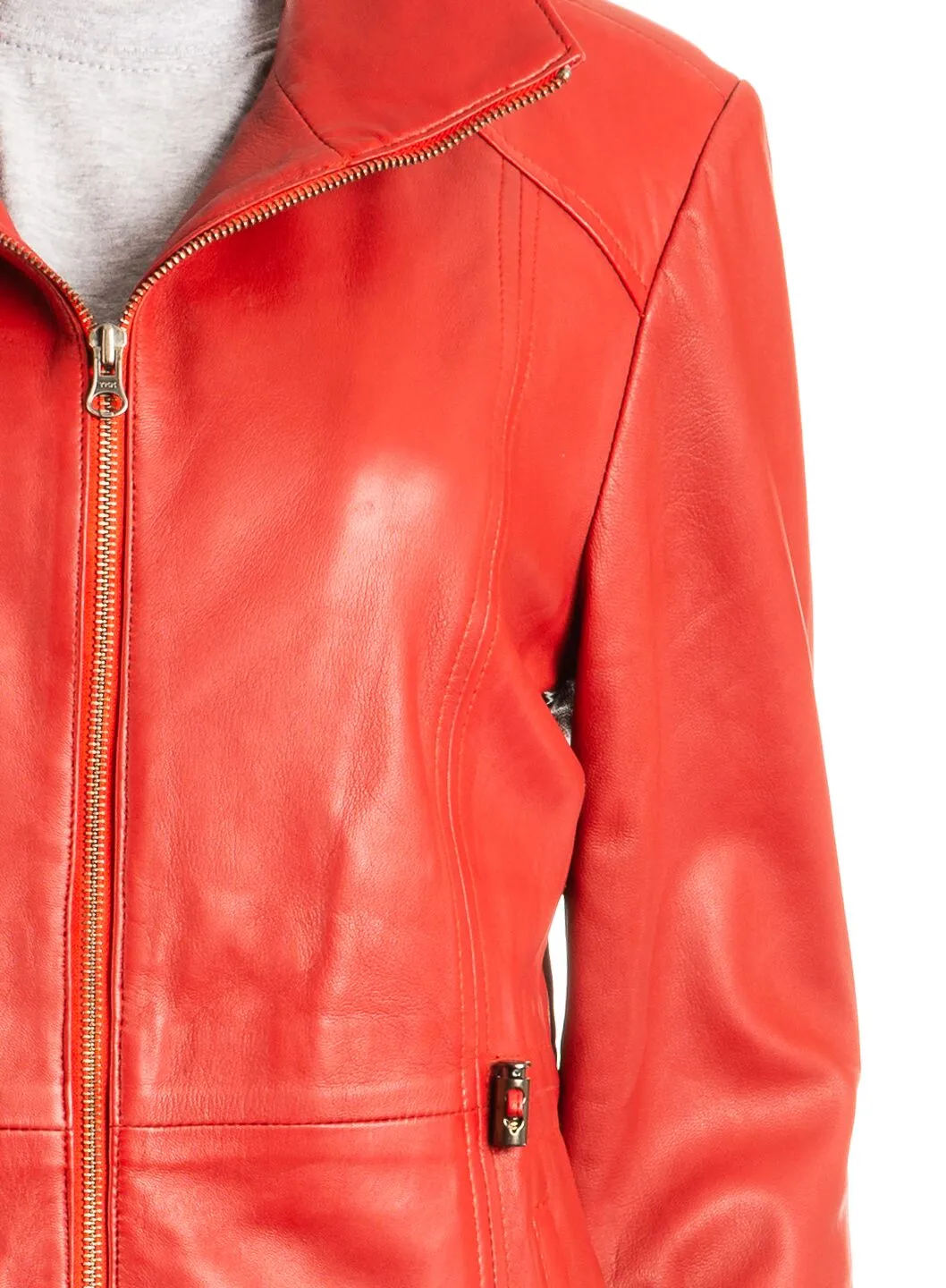 Ladies Plus Size Red Hip Length Toggle Waist Leather Jacket: Berta