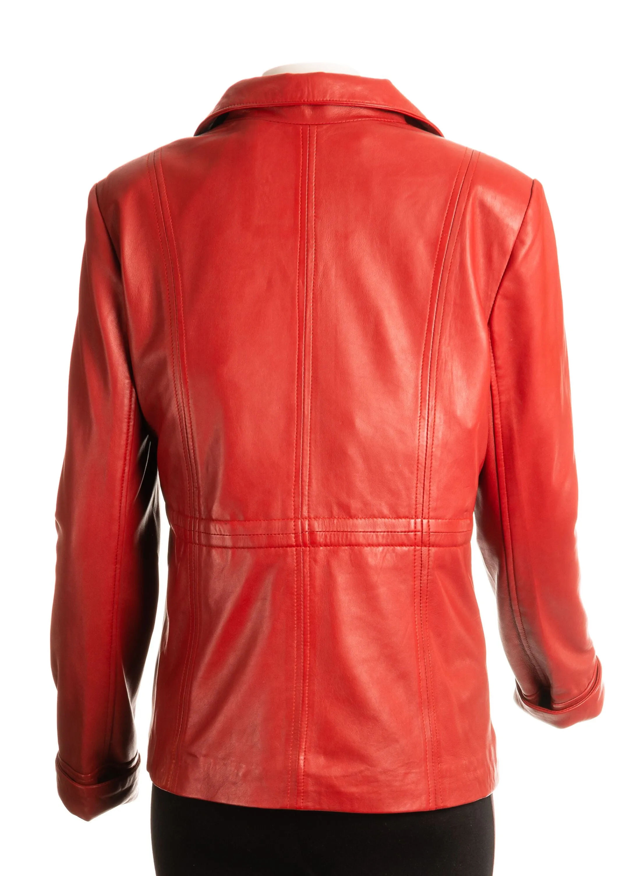 Ladies Plus Size Red Hip Length Toggle Waist Leather Jacket: Berta