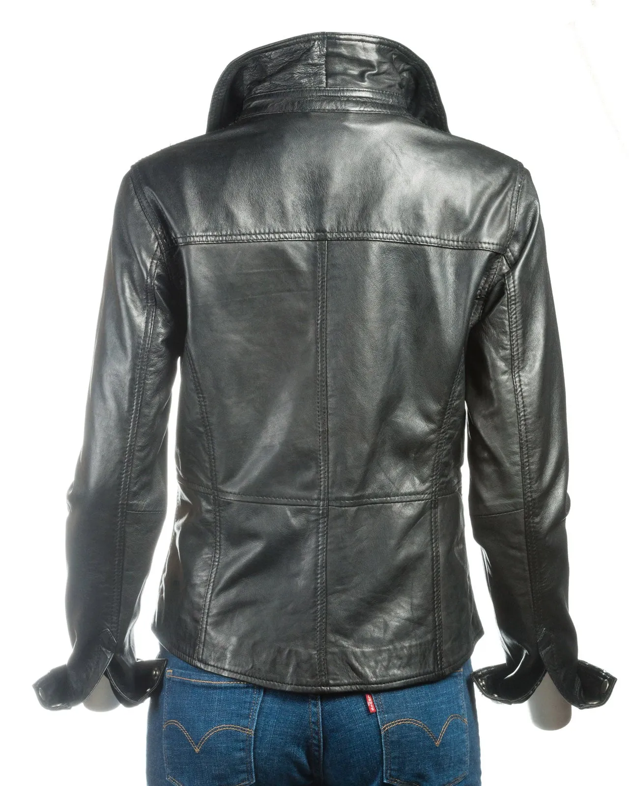 Ladies Shirt Style Leather Jacket with Press Stud Fasteners: Claudia